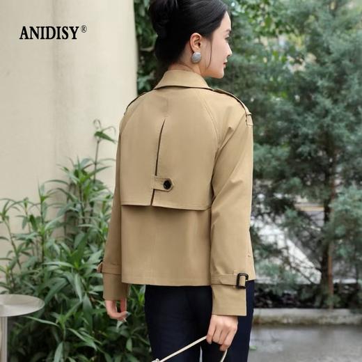 经典翻领长袖双排扣肩章风衣外套 商品图1