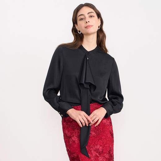 EITIE爱特爱春季新款时尚通勤职业百搭显瘦飘带上衣衬衫7709402 商品图7