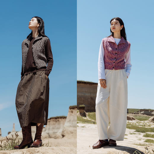 绽放女装623朵/多色高领花纱百搭宽松开襟针织马甲女秋冬季叠搭 商品图3