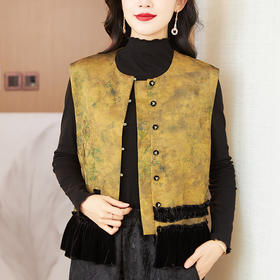 KQL 422H2866新中式国风马夹提花坎肩马甲外套