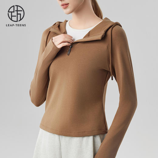 跃牌【砂洗空气层系列】女砂洗半拉链帽衫W11M1 商品图8