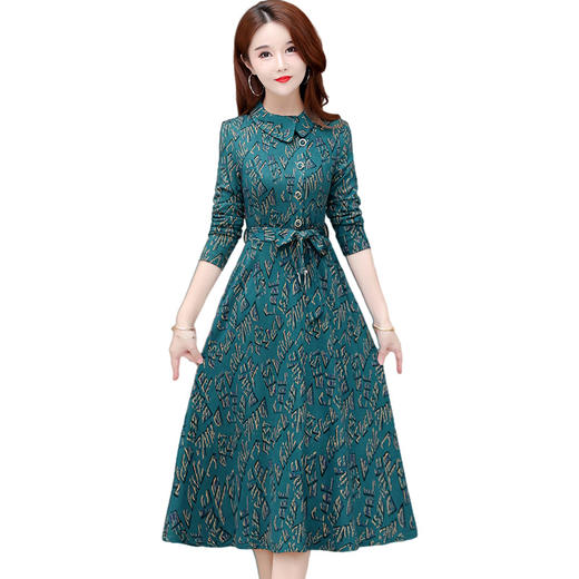 QYM 5A25-Y连衣裙收腰中长款字母花A字裙 商品图4