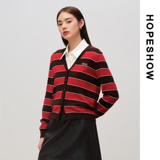 红袖HOPESHOW女装 红咖条开衫89125330125 商品图1