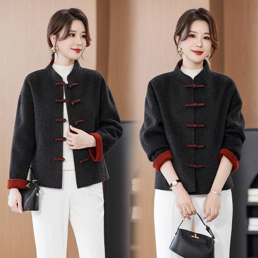 OSL 2838LN双面呢纯羊毛大衣复古中国风纯色外套 商品图3