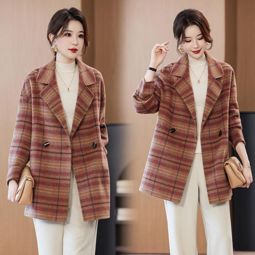 OSL 2508LN格纹复古赫本风羊毛毛呢大衣 商品图1