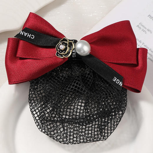 职业头花网兜女小香风山茶花空姐银行后脑勺盘发工作发夹头饰 商品图7