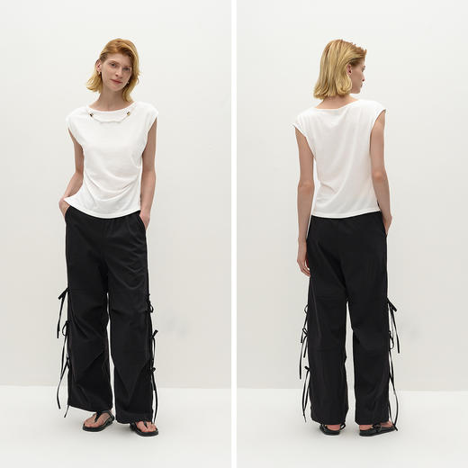 商场同款|森马休闲裤女秋蝴蝶结宽松肌理长裤2025新款甜酷阔腿裤 商品图4