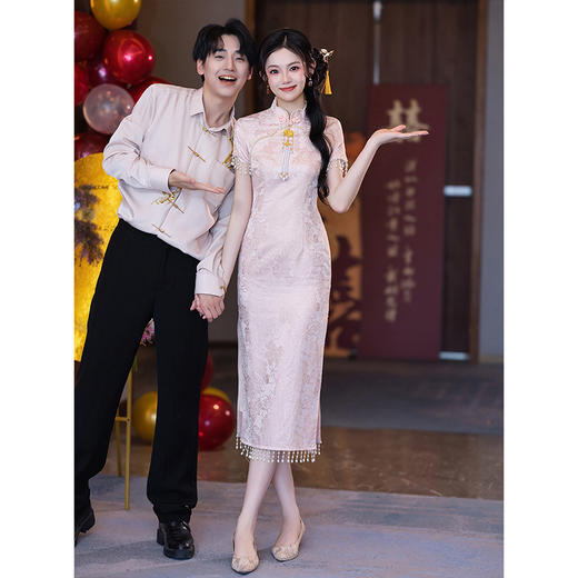 2025新款粉色旗袍订婚礼服裙新中式绝美敬酒服LSB3763 商品图3
