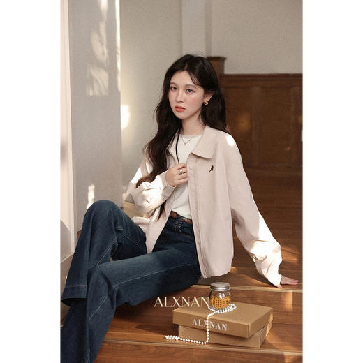 鹿向南「粉雾秋街」温柔减龄粉色短外套女2025秋季新款小个子夹克 商品图4