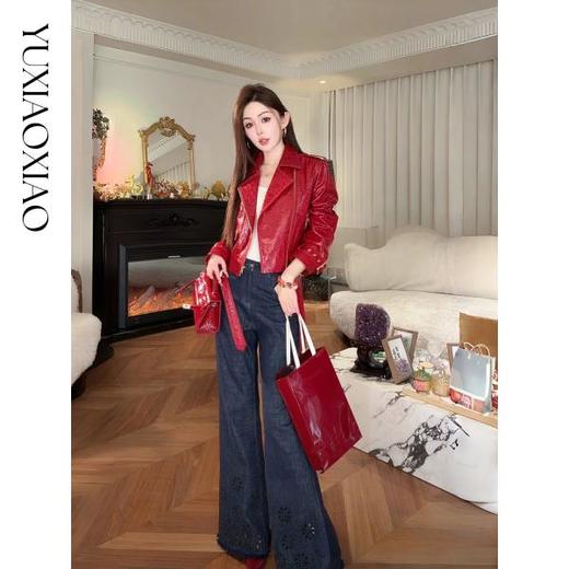 余潇潇【烈焰玫瑰】进口绵羊皮酷飒机车风古法工艺裂纹翻领短款皮衣 商品图3