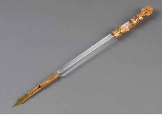 【已售】独角鹿西洋古董 19世纪末20世纪初法国出品古典人物主题铜鎏金精雕装饰卡梅奥女子肖像浮雕水晶笔杆蘸水钢笔 商品图1