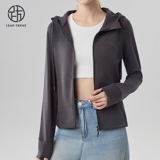 跃牌【砂洗空气层系列】女砂洗全拉链拼接帽衫W11M2 商品图8