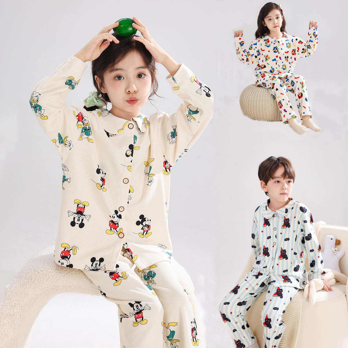 【3-7天发货】【29.9元/套起】【80-180尺码】蚕丝羊毛儿童10A抗菌软糯开衫家居服套装秋季睡衣