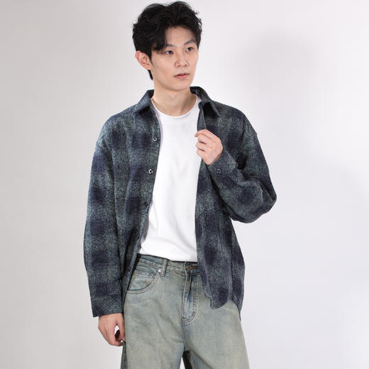 DRONKOO 2025 翻领左贴袋织唛撞色大格纹微阔中厚衬衣外套 商品图2