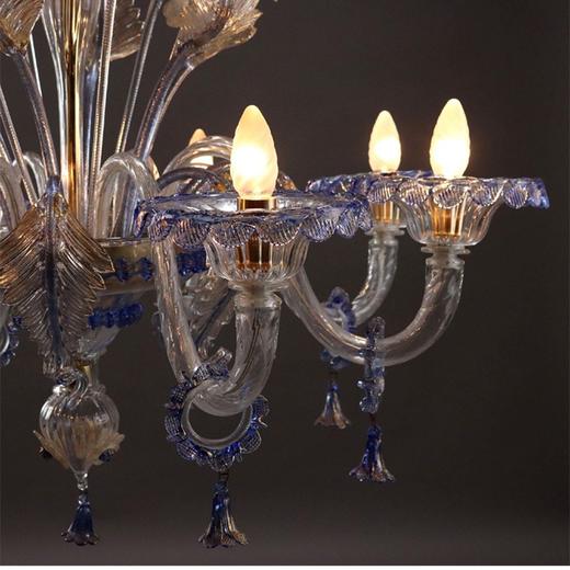 独角鹿西洋古董 20世纪意大利出品穆拉诺玻璃点金工艺修饰花叶主题烛台式枝形吊灯及壁灯三件套 商品图2