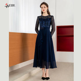 司歌修身亮片蕾丝连衣裙长袖修身A901211X