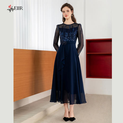 司歌修身亮片蕾丝连衣裙长袖修身A901211X 商品图0