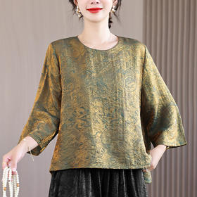 KQL 422H2858新中式新款宽松上衣复古提花新中式