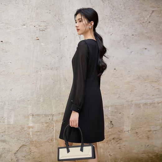 奢姿大码女装2025秋季减龄立体钉花装饰圆领连衣裙胖妹妹时尚裙子9953853635 商品图3