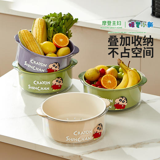 摩登主妇&蜡笔小新 洗菜盆沥水篮新款洗水果篮家用厨房菜篮子 商品图4