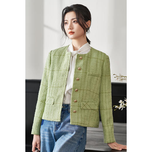 剩S/L 米思阳2026春季新款精致小香风格纹短外套单排扣保暖显白上衣0101 商品图2