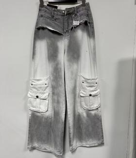 ZC渐变毛边双口袋工装阔腿裤50307 夏季 036502552501