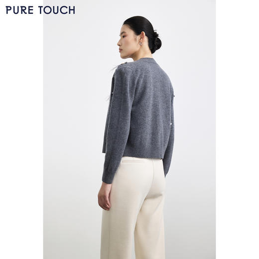 PURE TOUCH女装25秋冬新款圆领羊毛针织开衫重工装饰羊毛开襟外套 商品图4