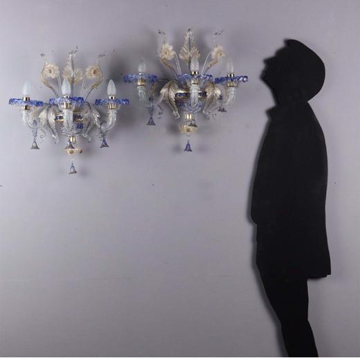 独角鹿西洋古董 20世纪意大利出品穆拉诺玻璃点金工艺修饰花叶主题烛台式枝形吊灯及壁灯三件套 商品图6