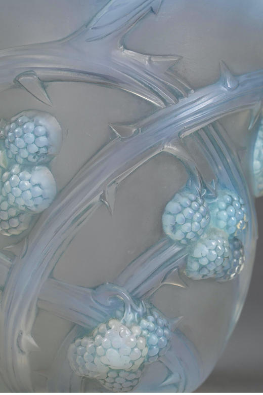 独角鹿西洋古董 1930年法国水晶工坊出品「MURES 黑莓」主题蓝色欧泊水晶花瓶 商品图5