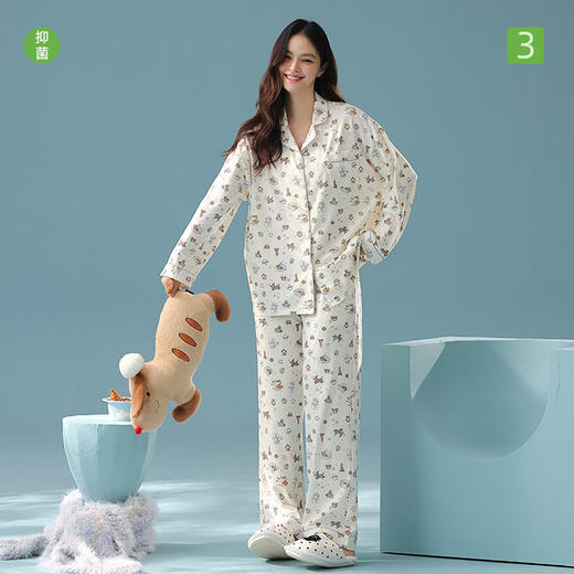 【抗菌新疆棉】秋季童趣纯棉睡衣女士长袖A类拉架棉家居服套装   JLM-SK11253020 商品图0