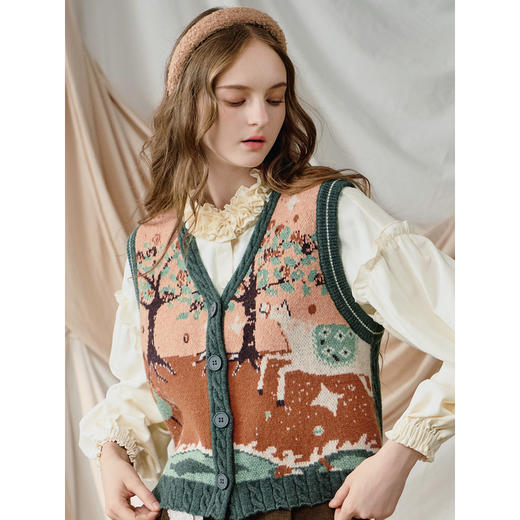 两三事 童话裁片 2025秋季新款复古提花无袖针织开衫女宽松 商品图2