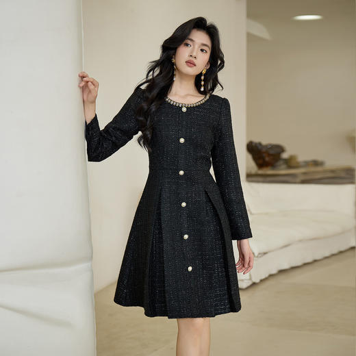 奢姿大码女装2025秋季减龄钻饰小香风连衣裙胖妹妹粗花时尚裙子 商品图4