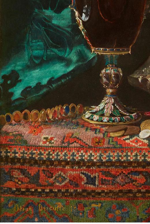 独角鹿西洋古董 1857年代法国画家Blaise Desgoffe签名创作静物油画作品《土耳其地毯上的玛瑙珐琅杯》 商品图4