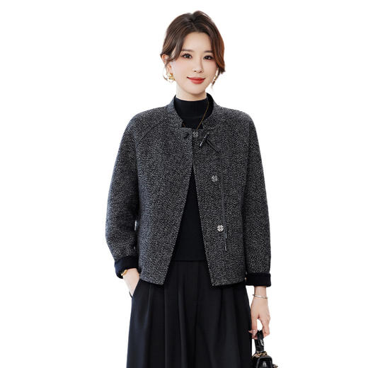 OSL 2501LN双面尼羊毛大衣小个子立领气质人字纹毛呢外套 商品图4
