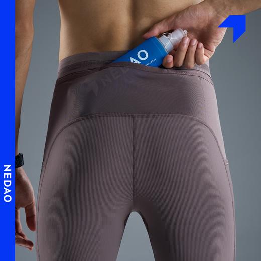 内道条纹收纳紧身长裤男士腰包弹力马拉松跑步运动长裤 商品图2