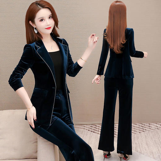 金丝绒小西装套装女2025年秋季新款洋气修身西服阔腿裤气质两件套 商品图2
