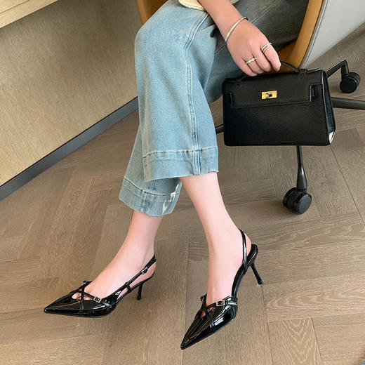 BSH5032809大长腿小性感筷子细高跟全羊皮2025尖头真皮包头后空凉鞋女41大码 商品图1