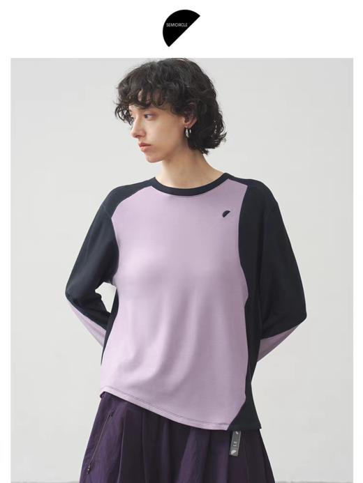 半圆/Q5637712/不对称撞色长袖T恤 商品图1