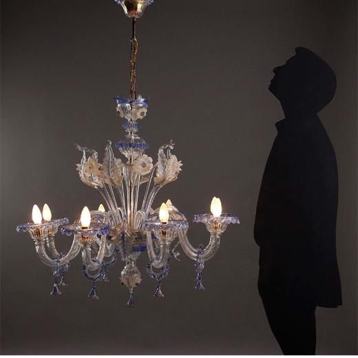 独角鹿西洋古董 20世纪意大利出品穆拉诺玻璃点金工艺修饰花叶主题烛台式枝形吊灯及壁灯三件套 商品图1