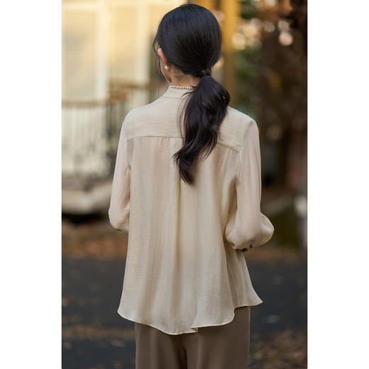 米思阳2026春季新款知性优雅天丝长袖上衣蕾丝拼接淑女直筒百搭衬衫1847 商品图3