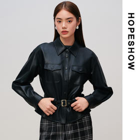 红袖HOPESHOW女装 衬衣式皮衣89125330416