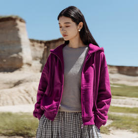 绽放578朵/毛圈棉连帽开襟落肩长袖卫衣女慵懒简约新款休闲外套