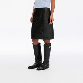 oneup油蜡感菱形方格半身裙