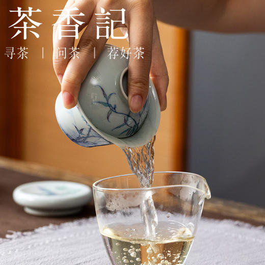 茶香记晴山素华竹影清风马蹄盖碗110ml景德镇陶瓷泡茶碗茶室茶具 商品图3