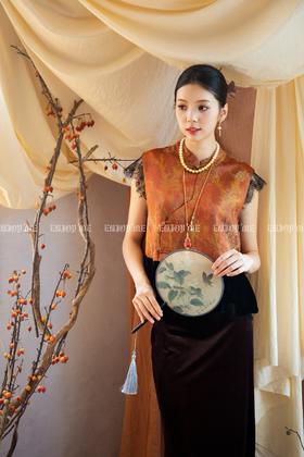 【门店同款】ENJOY秋季云敛-东方画笔缎面提花斜扣马甲 165943841