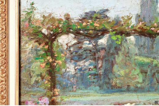 独角鹿西洋古董 1920年代法国艺术家Octave Denis Victor Guillonnet签名创作风景主题布面油画作品《夏日花园》 商品图4