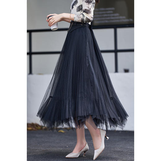 米思阳2026春季新款时尚气质黑色半身裙网纱百褶波点a字长裙0183 商品图2