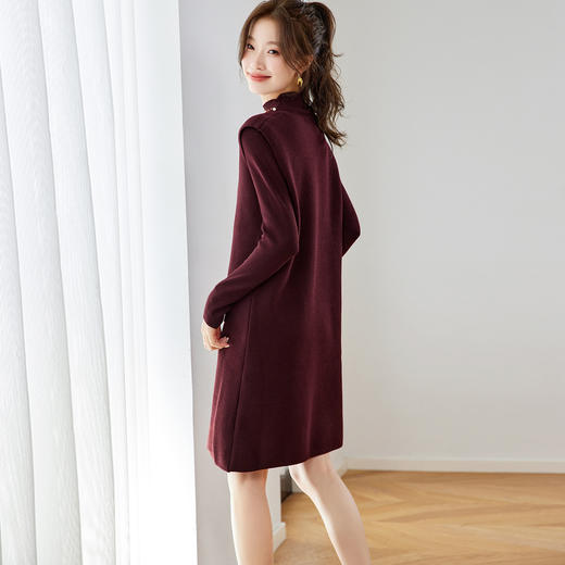 高级感钉珠针织连衣裙，气质显瘦中长款打底毛衣裙子CC-ML-9968 商品图3