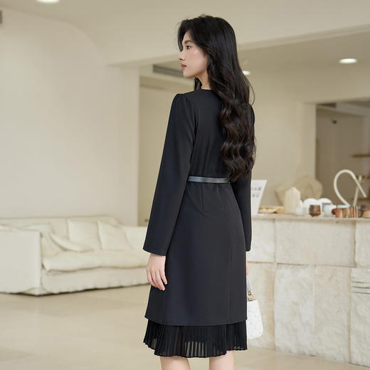 奢姿大码女装2025秋季减龄纽扣装饰拼接连衣裙胖妹妹千金风裙子9953870297 商品图3