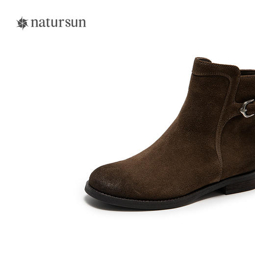 natursun复古弹力靴女棕色短筒靴显瘦百搭瘦瘦靴袜靴N25573512 商品图3